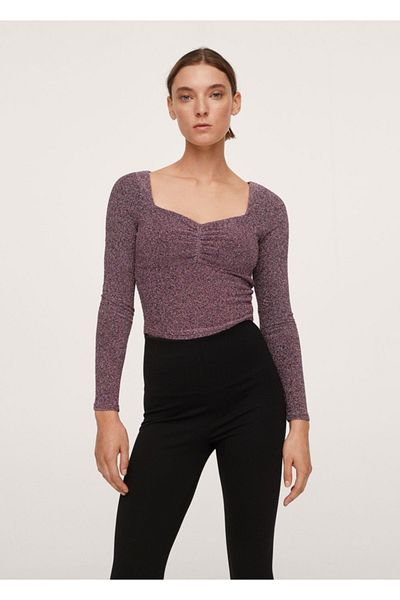 MANGO Woman Long Sleeve Shiny T-Shirt