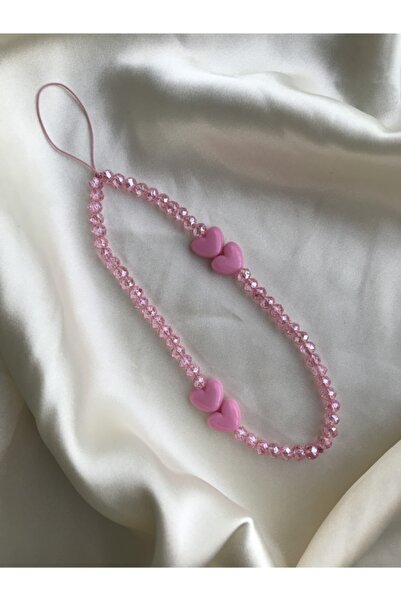 PEONY peonyofficiall Pembe Kalp Ve Pembe Kristal Boncuk Telefon Charmı Telefon Askısı Telefon Ipi