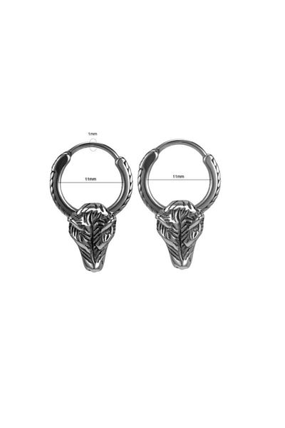 northstarshop Odin Fenrir Nordic Design Ring Snap Biker Men's 316l Steel Earrings with Wolf Accessory (pair)