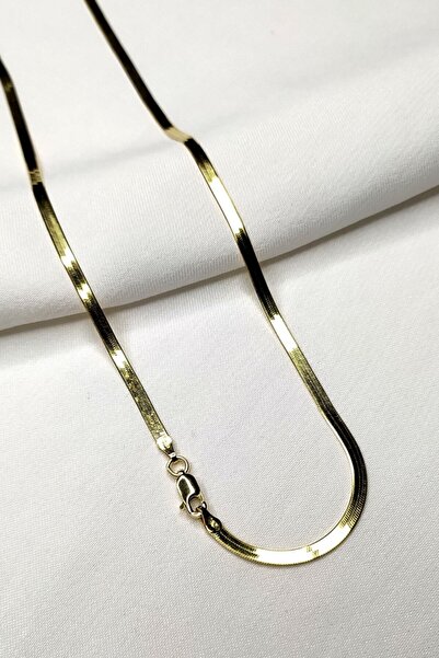 Piraye Silver 925 Ayar Gümüş Italyan Yassı 14 Ayar Altın Kaplama 3 Mm 45 Cm