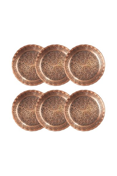 DMT COPPER HOME مجموعة أطباق الوجبات الخفيفة النحاسية من Gaziantep مكونة من 6 قطع من مربى مكسرات الإفطار (14 سم × 2,5 سم)