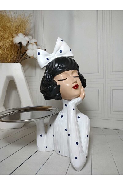 biomaxi plus Tepsili Kız Sunumluk Beyaz & Lacivert Benekli (34 Cm X 27 Cm