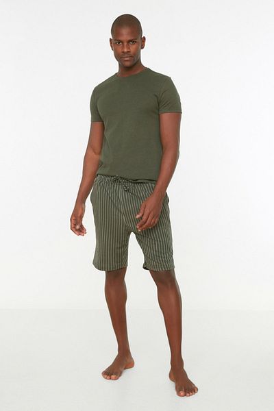 Trendyol Collection Σετ Πιτζάμες Χακί Κανονική Εφαρμογή με ριγέ κάτω μέρος με σορτς TMNSS22EM0013