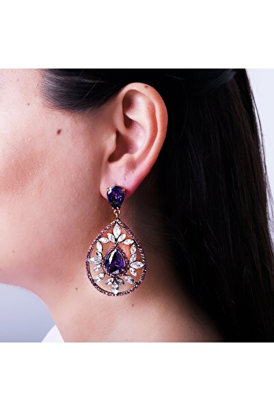 takıperest Lila Romantik Pirinç Küpe