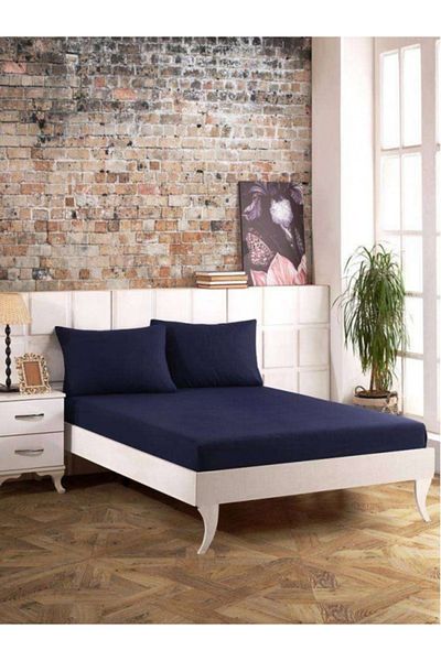 NİVEMESHOME طقم ملاءات مطاطية باللون الأزرق الداكن مقاس 160x200