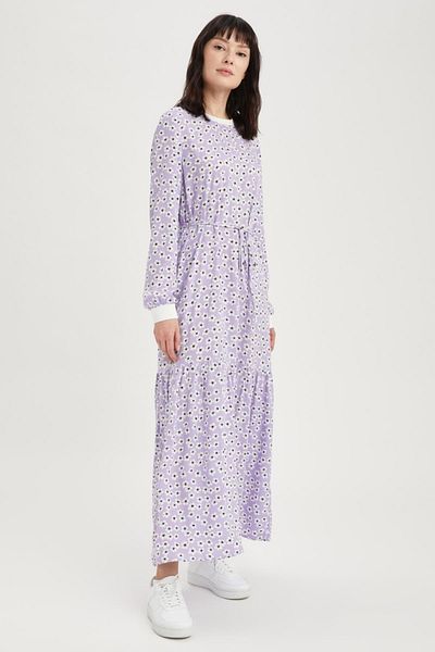 DeFacto Balloon Sleeve Maxi Dress - Floral Pattern and Flywheel Detail