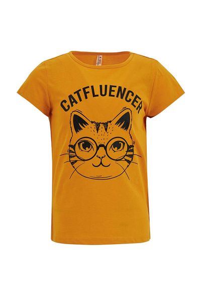 DeFacto Girl's Cat Printed Short Sleeve T-Shirt
