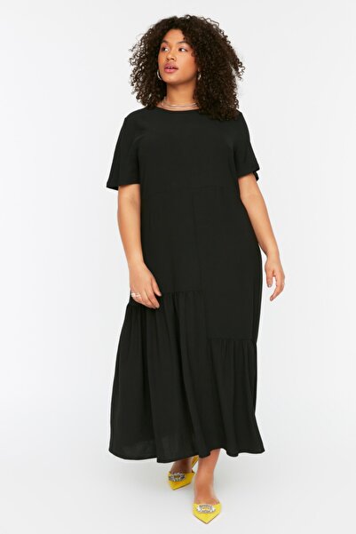 Trendyol Curve Plus Size Dress - Black - Ruffle hem