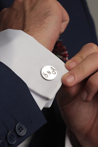 eddiajewellery 14 Ayar Beyaz Kaplama 925 Ayar Gümüş Kol Düğmesi