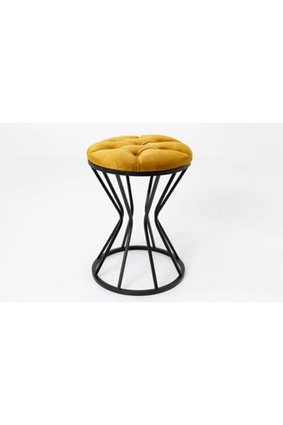 aldagelsin Metal Ayaklı Lüks Puf Tabure Kara Inci