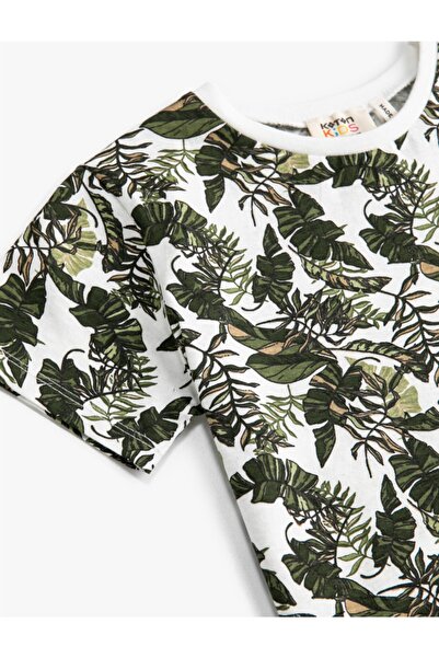 Koton Κατασκευή εμπριμέ κοντομάνικο μπλουζάκι βαμβακερό