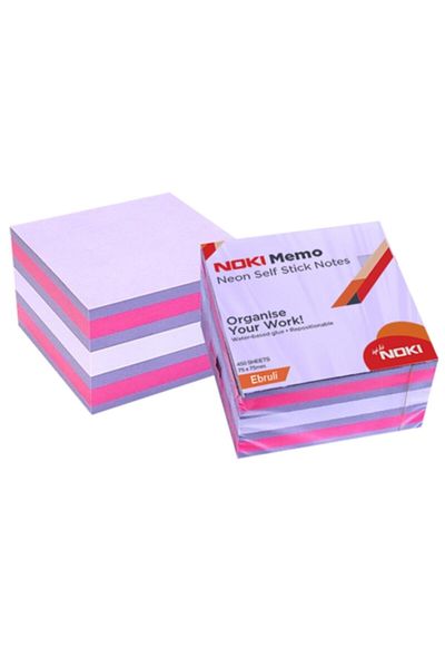 Noki Adhesive Note Paper Cube 450 Pages 75x75 Neon Marbled 12014-44
