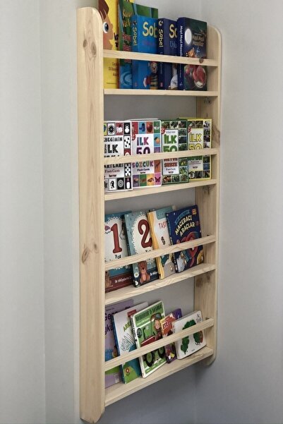 The N Wood Montessori Çocuk Odası Kitaplığı Ahşap Ham Verniksiz Doğal Kitaplı...