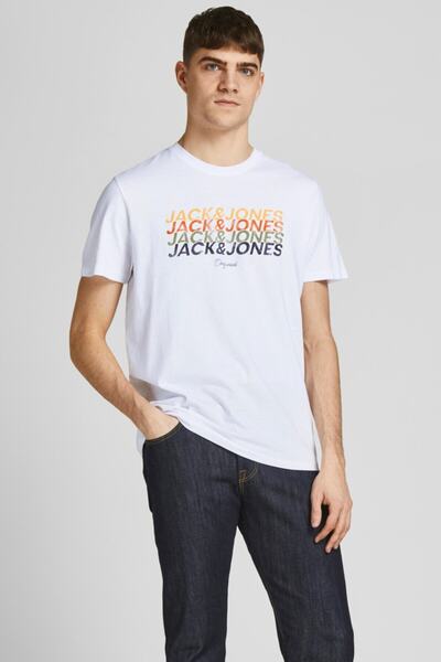 Jack & Jones Λευκό ανδρικό μπλουζάκι με μισό μανίκι 12205503