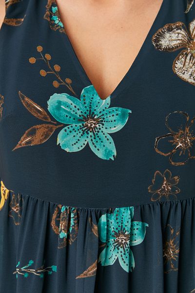 Trendyol Collection Sötétkék virágmintás Shift/egyenes szabású bélelt sifon mini szőtt ruha TWOSS20EL2329