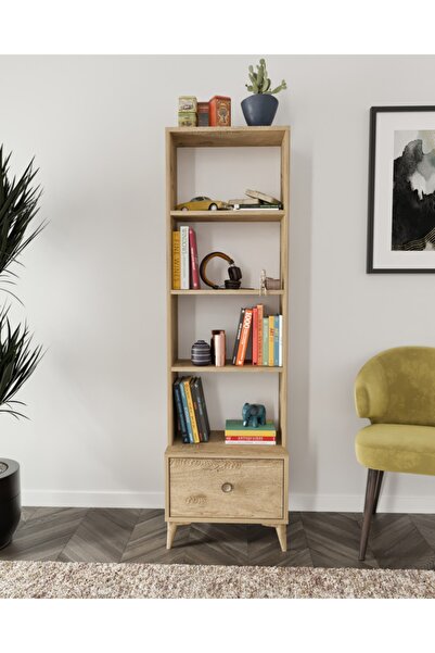 KZNMOB HOME Akasya Çekmeceli Kitaplık Meşe Mdf