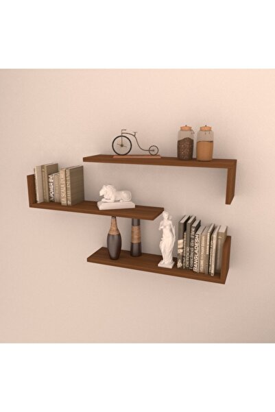 RAFKESTİR 3 Lü L Raf Set ( 60 Cm ) Hareli Ceviz (mat)