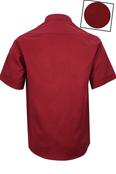 Varetta Men's Claret Red Short Sleeve Classic Cut Collar Buttoned Cotton Satin Shirt