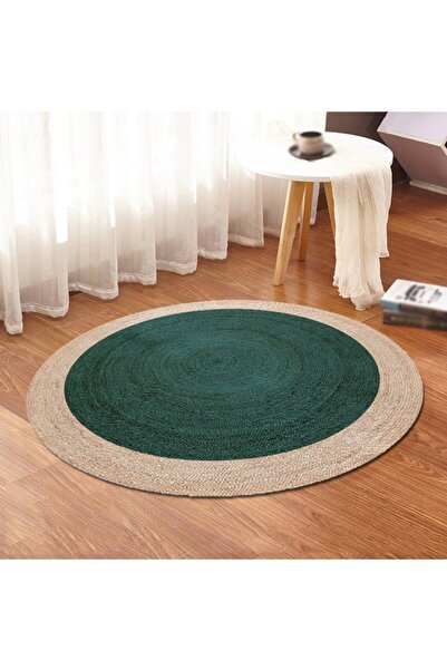 Bonny Home Yeşil Renk Jüt Yuvarlak Hasır Halı Yolluk Salon Oda Mutfak Halısı Ks-1077