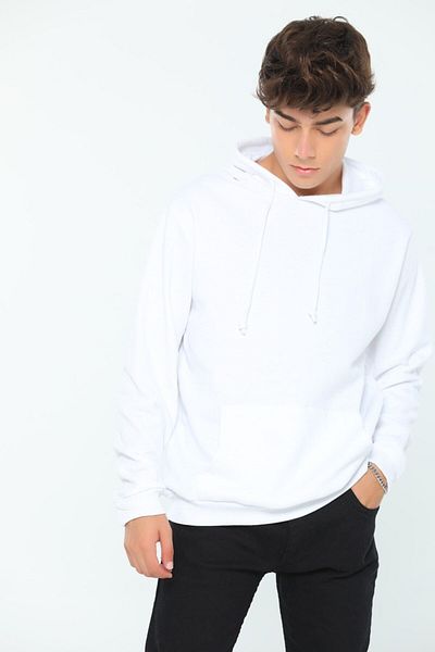 PLA CLOTHİNG Hanorac alb, unisex, cu glugă, cu buzunare