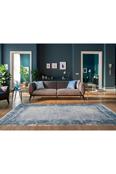 GÜMÜŞSUYU Ipekzade100 11381 Doğal Iplik Mavi Vintage Salon Halıları