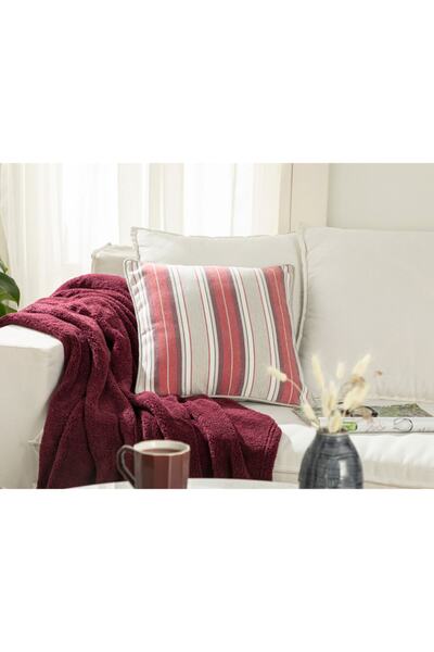 English Home Riviere Kırlent Kılıfı 43x43 cm Bordo-gri