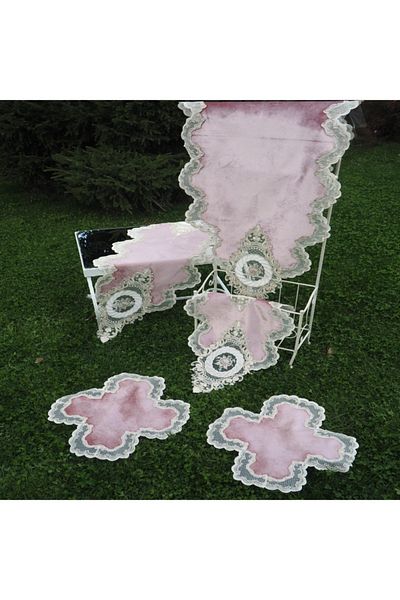 Finezza MAhidevran Appliqued Laced Velvet Powder Living Room Set 5 Pieces - 578