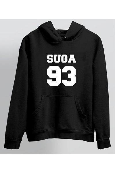 venüsdijital Bts Suga 93 Black Hooded Unisex Sweatshirt