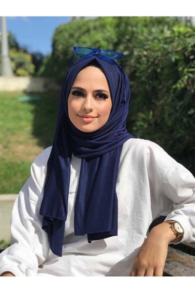 Larissa Scarf Combed Cotton Shawl Navy Blue