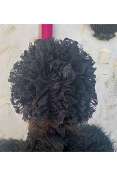 Nilbutik Black Lycra Frilly Non-Slip Bonnet