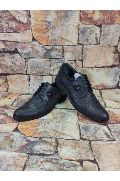 Rego Siyah Bağcıklı Üstü Iğne Baskılı Poli Taban Rahat Hafif Erkek Ayakkabı