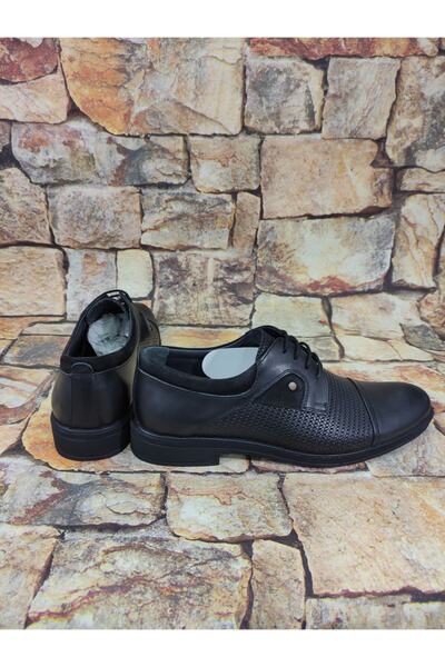 Rego Siyah Bağcıklı Üstü Iğne Baskılı Poli Taban Rahat Hafif Erkek Ayakkabı