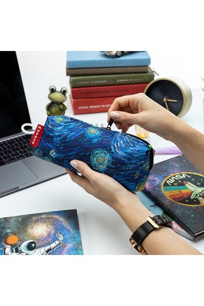 Muditashoptr Starry Night Van Gogh Μοτίβο θήκη για στυλό Τσάντα μακιγιάζ με φερμουάρ
