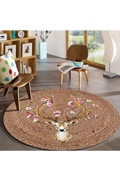 Bonny Home Deer Pattern Jute Wicker Round Door Face Plate Ks-1066