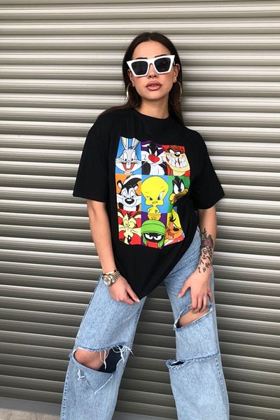 MODAGEN Bugs Bunny Cartoon Characters Printed Oversize Women's Tshirt
