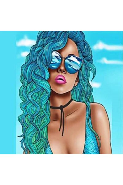 Genel Markalar Sayılarla Boyama Seti Çerçeveli Kasnaklı Mavi Saçlı Kadın  60 ...