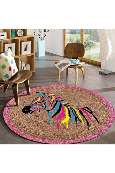 Bonny Home Zebra Patterned Jute Wicker Round Door - Ks-1067