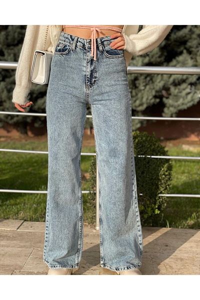 Trn JNS Zăpadă mijlocie LYcra Femei Albastru Super Talie Înaltă Blugi Denim Pantaloni Palazzo