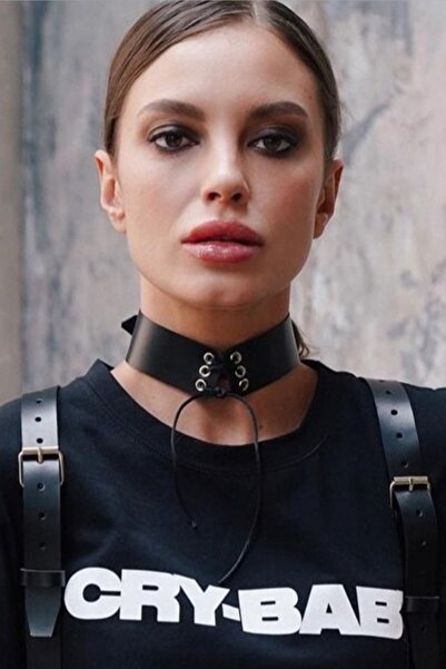 Sweet Demon Kadın Ipli Arkadan Ayarlı Bağlamalı Şık Deri Choker Tasma Boyun A...