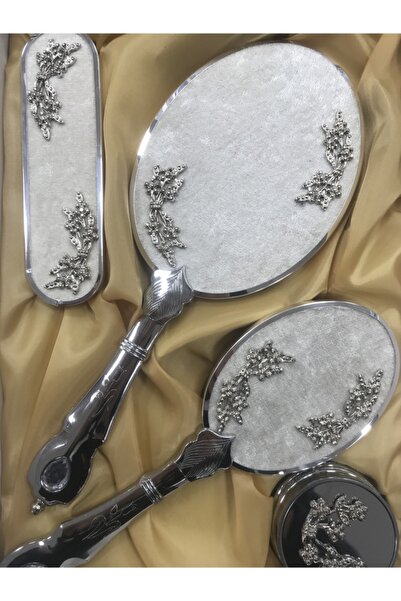 Mercan Havlu ve Çeyiz Σετ Χτένι Καθρέφτη Πολυτελείας Δώρου Χρυσού Χρώματος