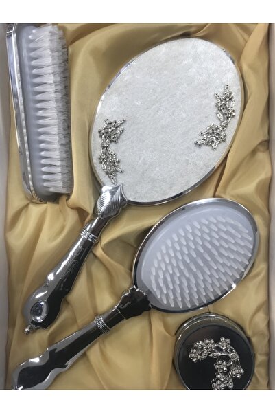 Mercan Havlu ve Çeyiz Σετ Χτένι Καθρέφτη Πολυτελείας Δώρου Χρυσού Χρώματος