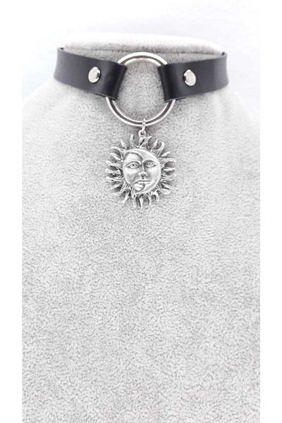 Fugusugu Moon and Sun Face Object Faux Leather Choker