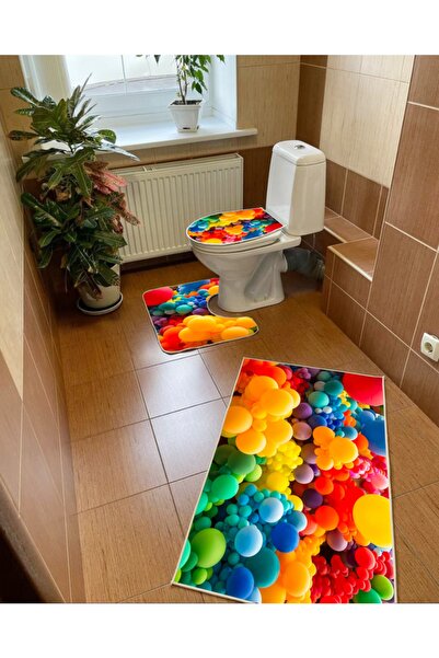 Modern home Balloon Colored Set of 3 Bath Mat, Toilet Set Non-Slip Base Digit...