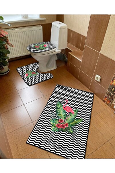 Modern home Filamingo Figure Set of 3 Bath Mat, Toilet Seat Set Non-Slip Base...