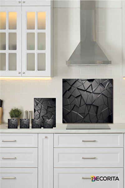 Decorita 3'lü Takım Antrasit Kristal | Cam Ocak Arkası -cam Kesme Tahtası- Ta...