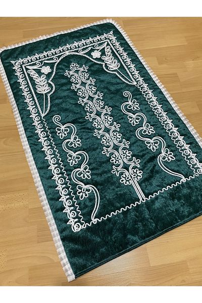 AYHANHOME سجادة صلاة مجموعة العروس المخملية الخضراء المهر