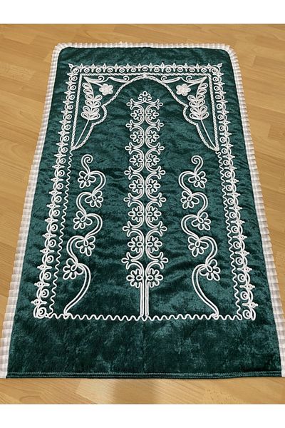 AYHANHOME سجادة صلاة مجموعة العروس المخملية الخضراء المهر