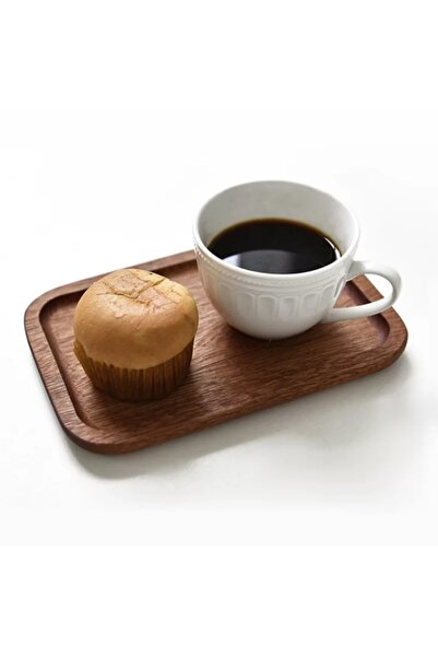 KHAKMA Beech Wood Walnut Color Cornered Tea Coffee Cake Presentation Tray