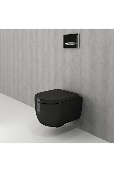Bocchi V-tondo Rimless Kısa Asma Klozet+pure S Klozet Kapağı. Parlak Siyah