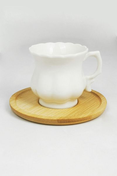 Tiesa Home Set of 6 Porcelain Turkish Coffee Cups with Bamboo Saucers